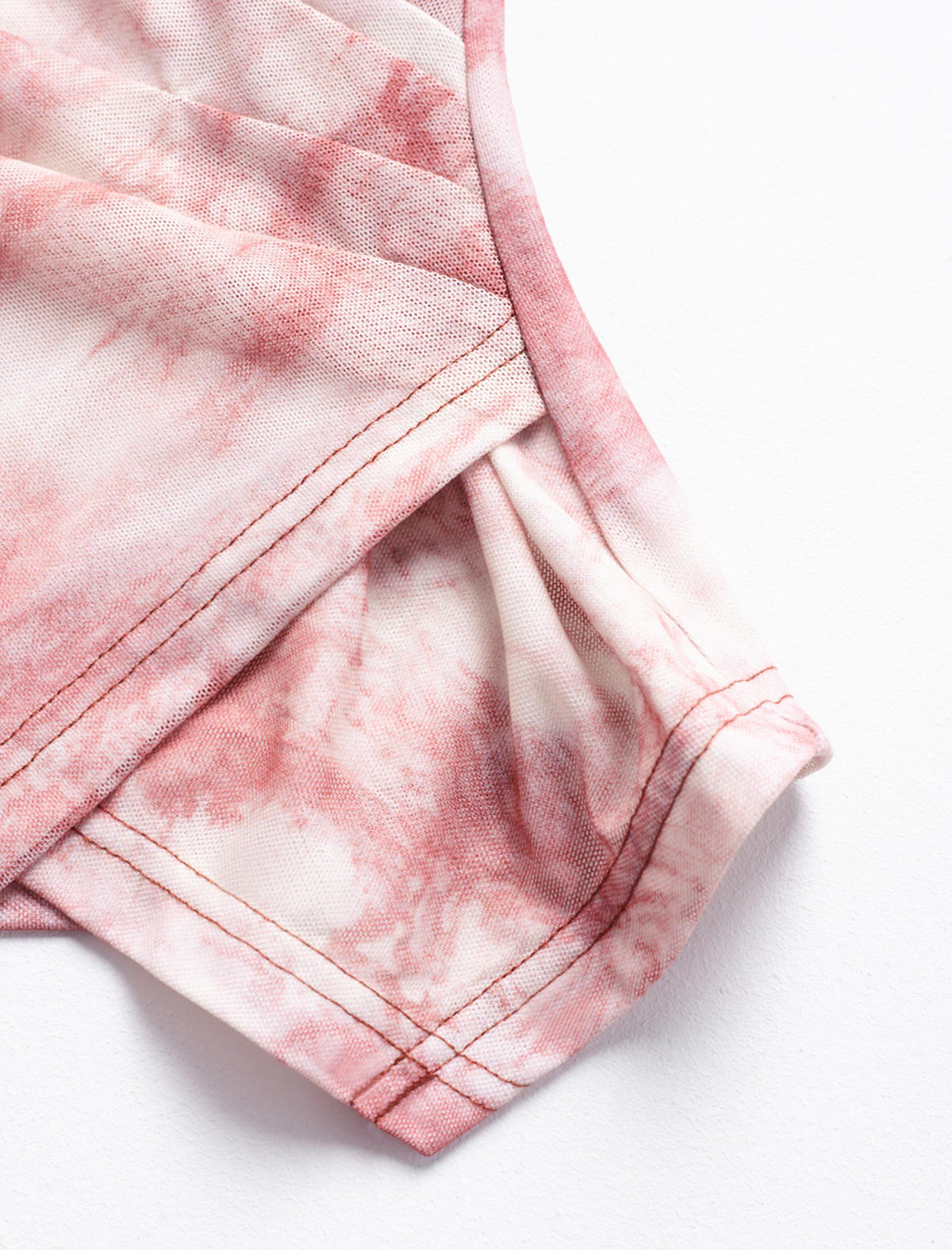 Tie Dye V-Neck Wrap Elbow Sleeve Top