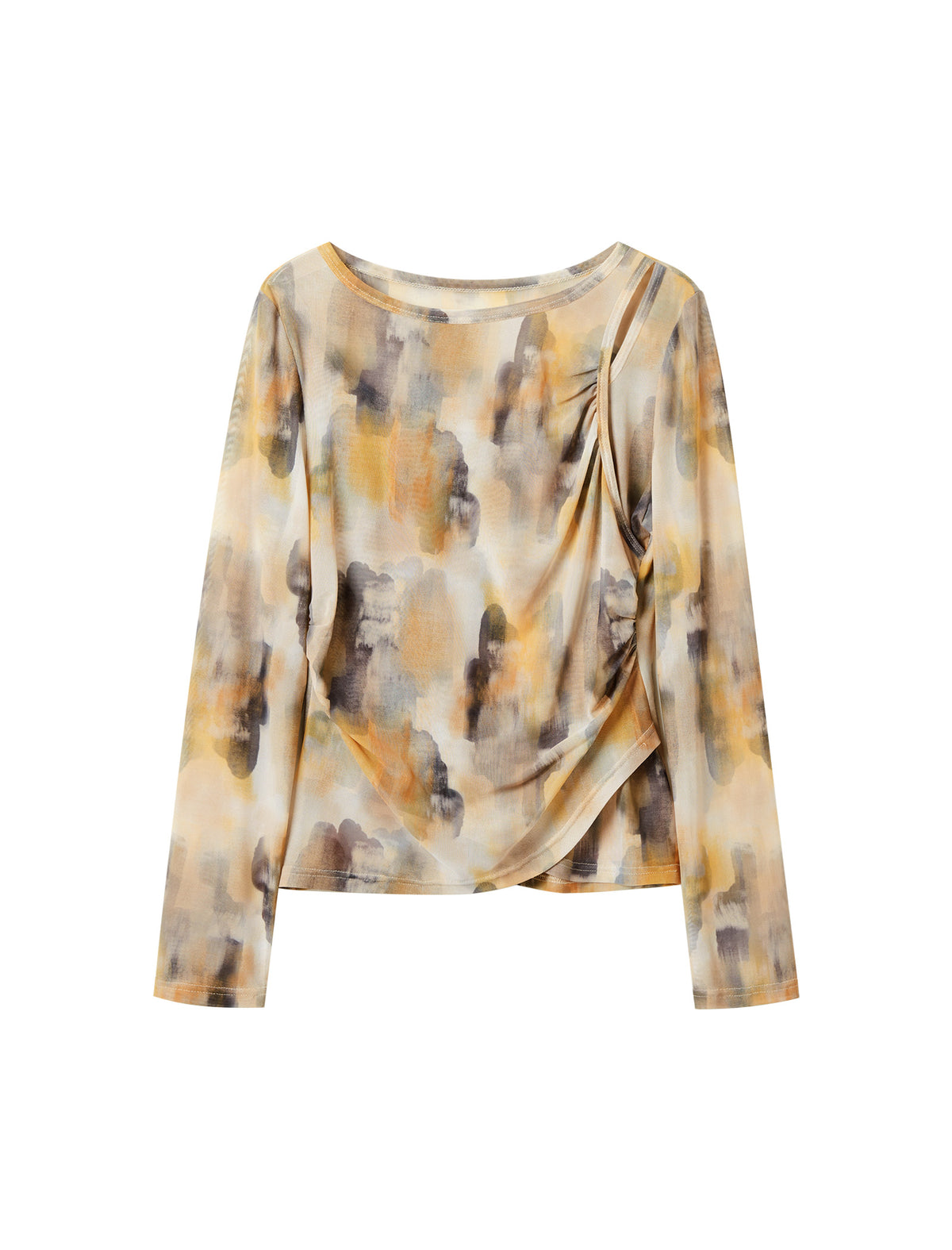 Vintage Printed Long Sleeve Cutout Top