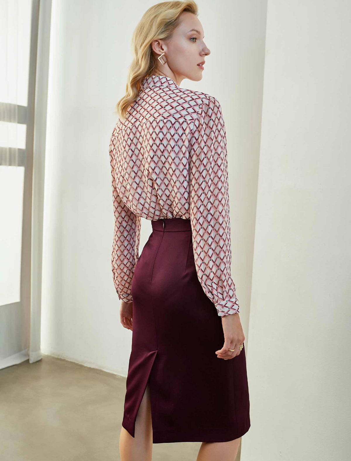 Geometric Tie-Neck Blouse