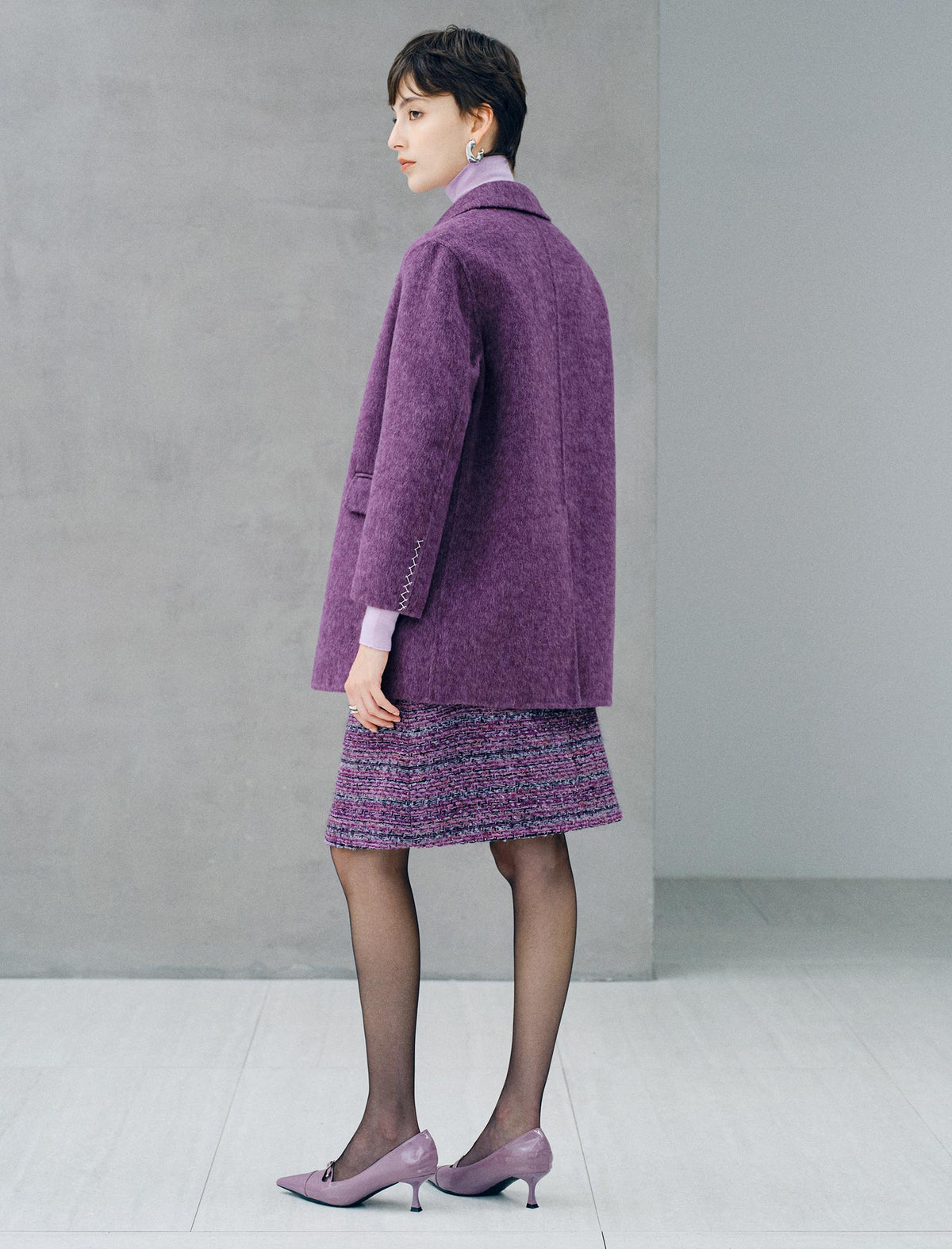Wool Blend Single Button Lapel Coat