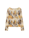 Vintage Printed Long Sleeve Cutout Top