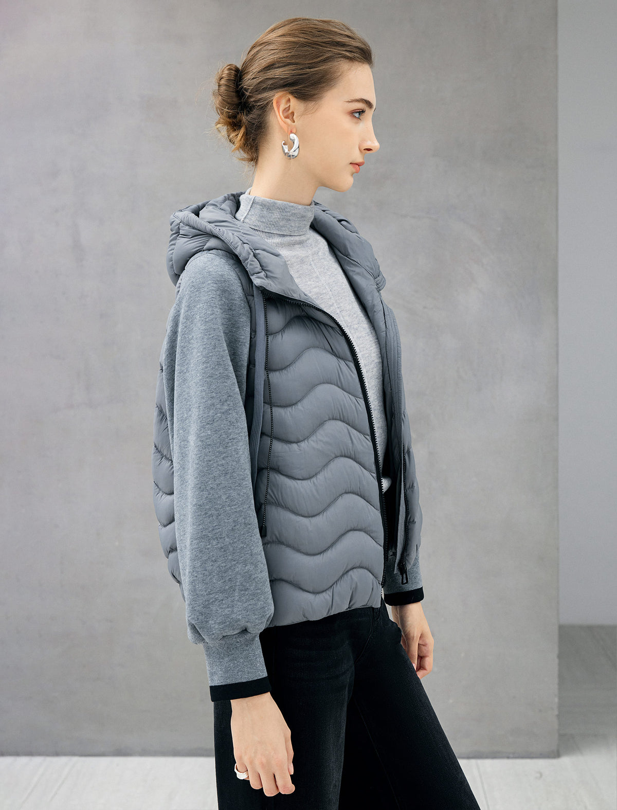 Hooded Quilted Drawstring Zip-Front Cropped Jacket
