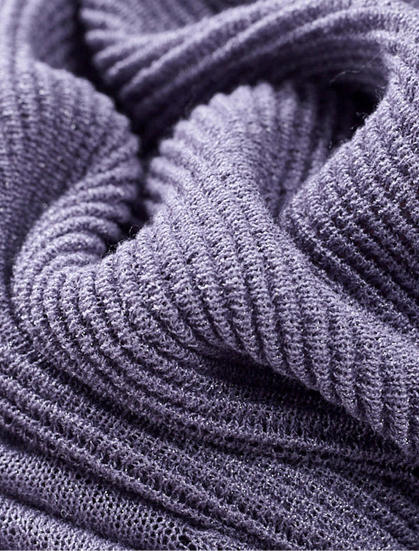 Wavy Texture Scalloped Cuffs Knitted Pullover