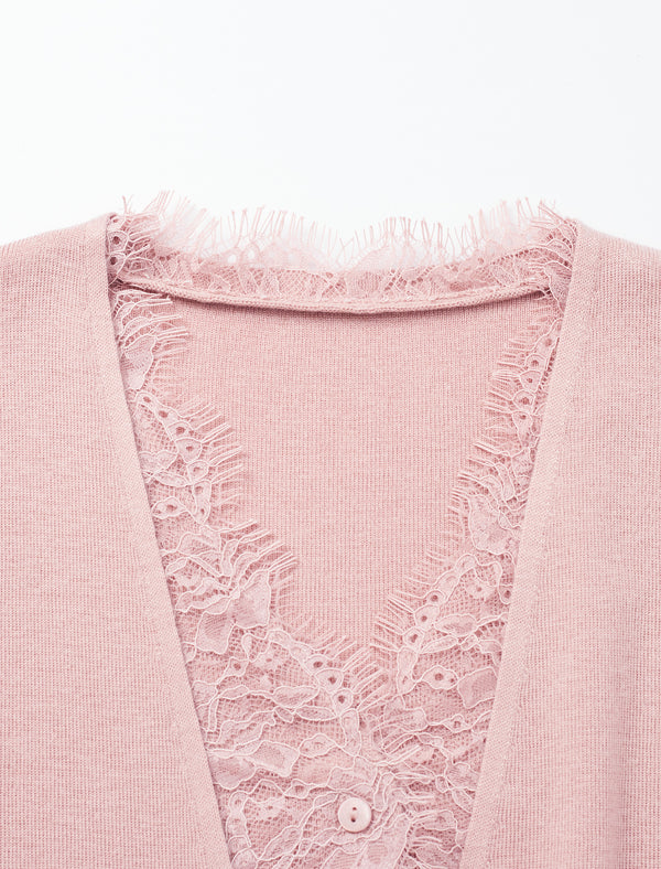V-Neck Lace Detail Cardigan