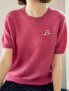 Wool Blend Pearl Brooch Short Sleeve Sweater