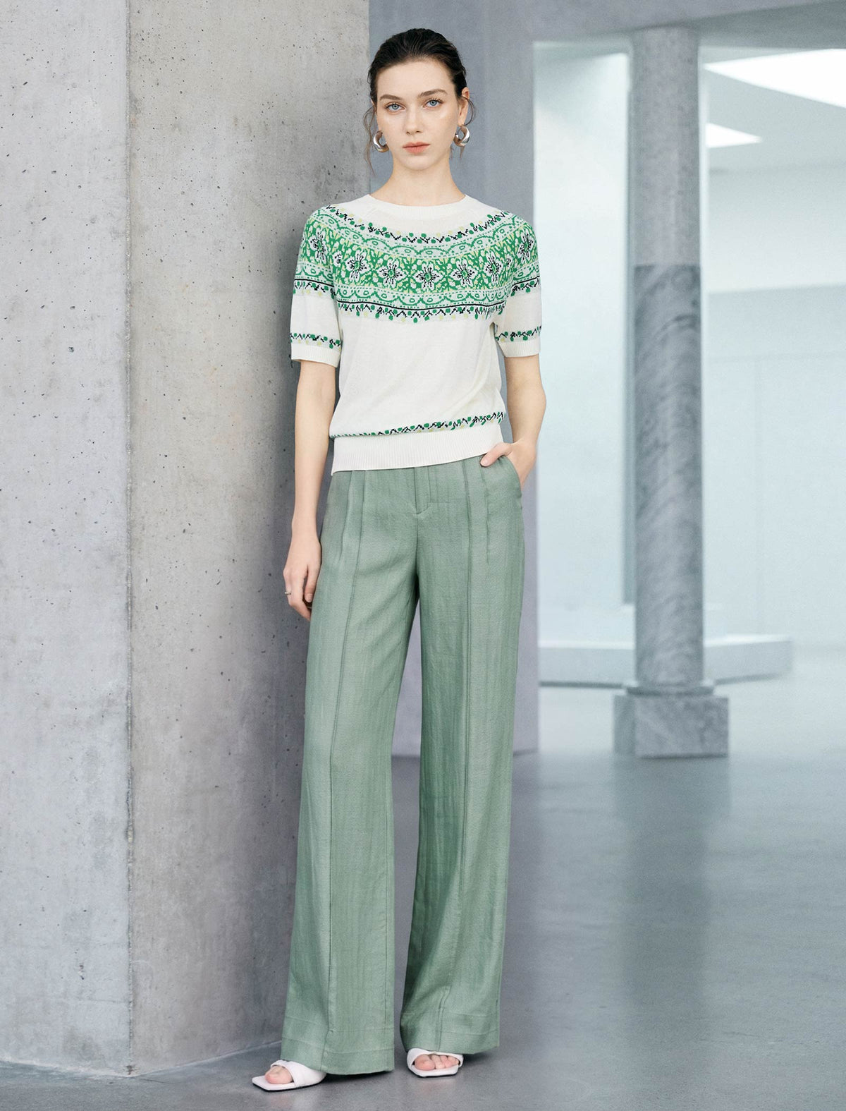 Sage Green Linen Blend High Waist Wide Leg Pants