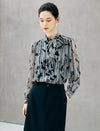 Vintage Stripe Dotted Bow Tie Chiffon Blouse