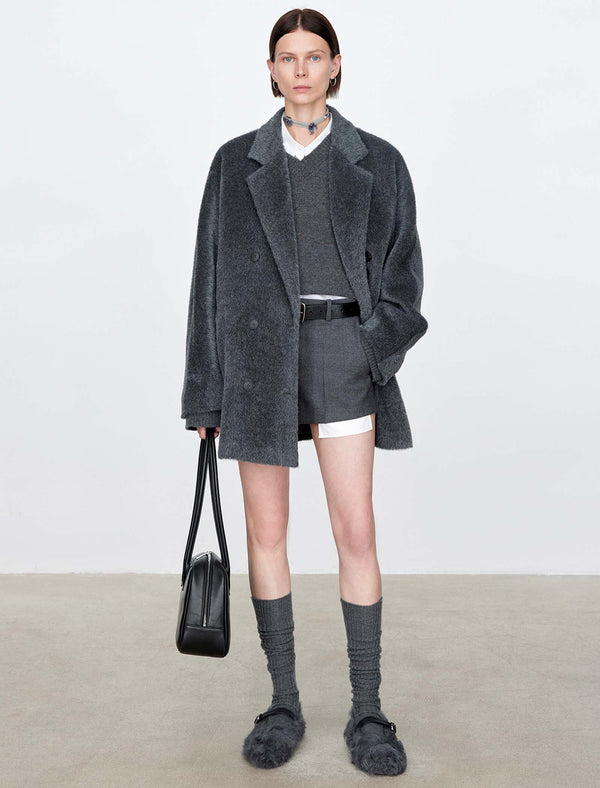 100% Alpaca Double-Breasted Wool Coat