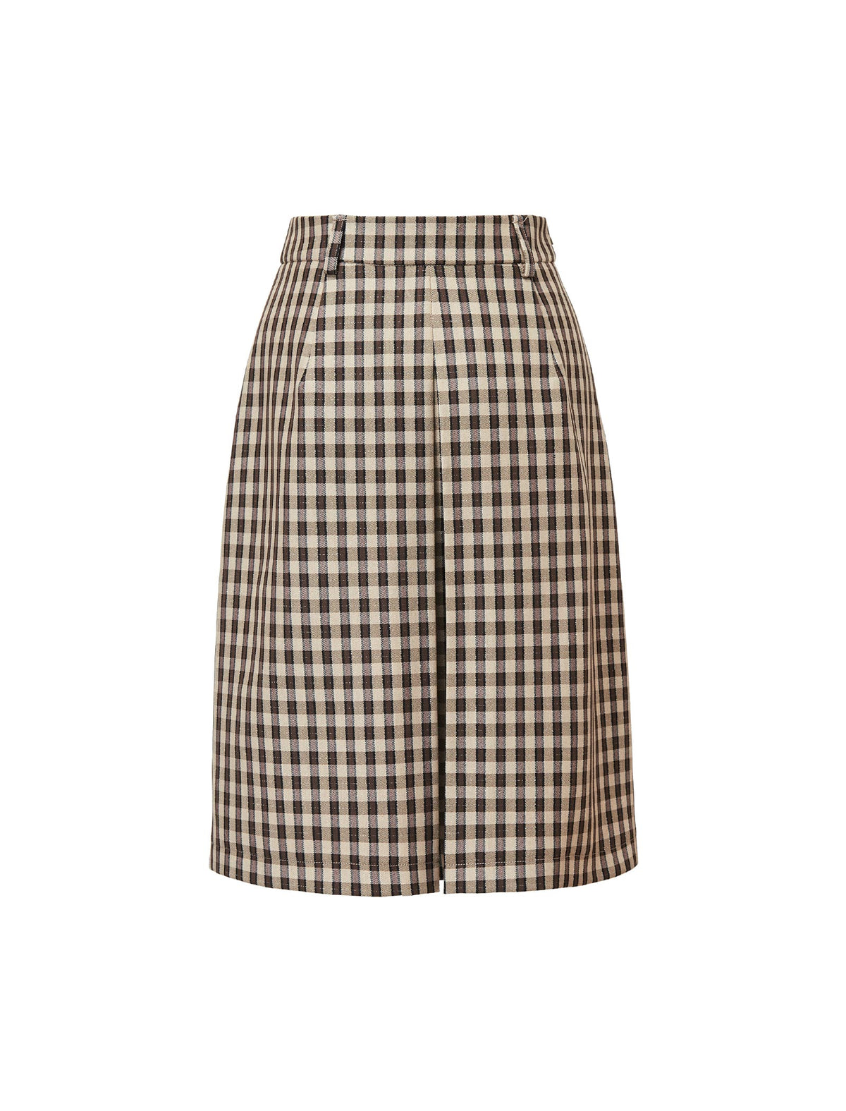 Brown Plaid Front Slit Midi Skirt