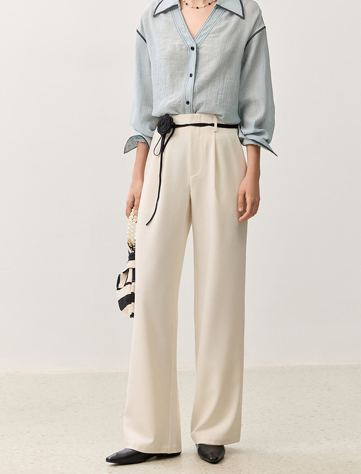Linen Blend Wide-Leg Tailored Pants