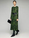 Floral Print Crewneck Belted Fitted Midi Dress