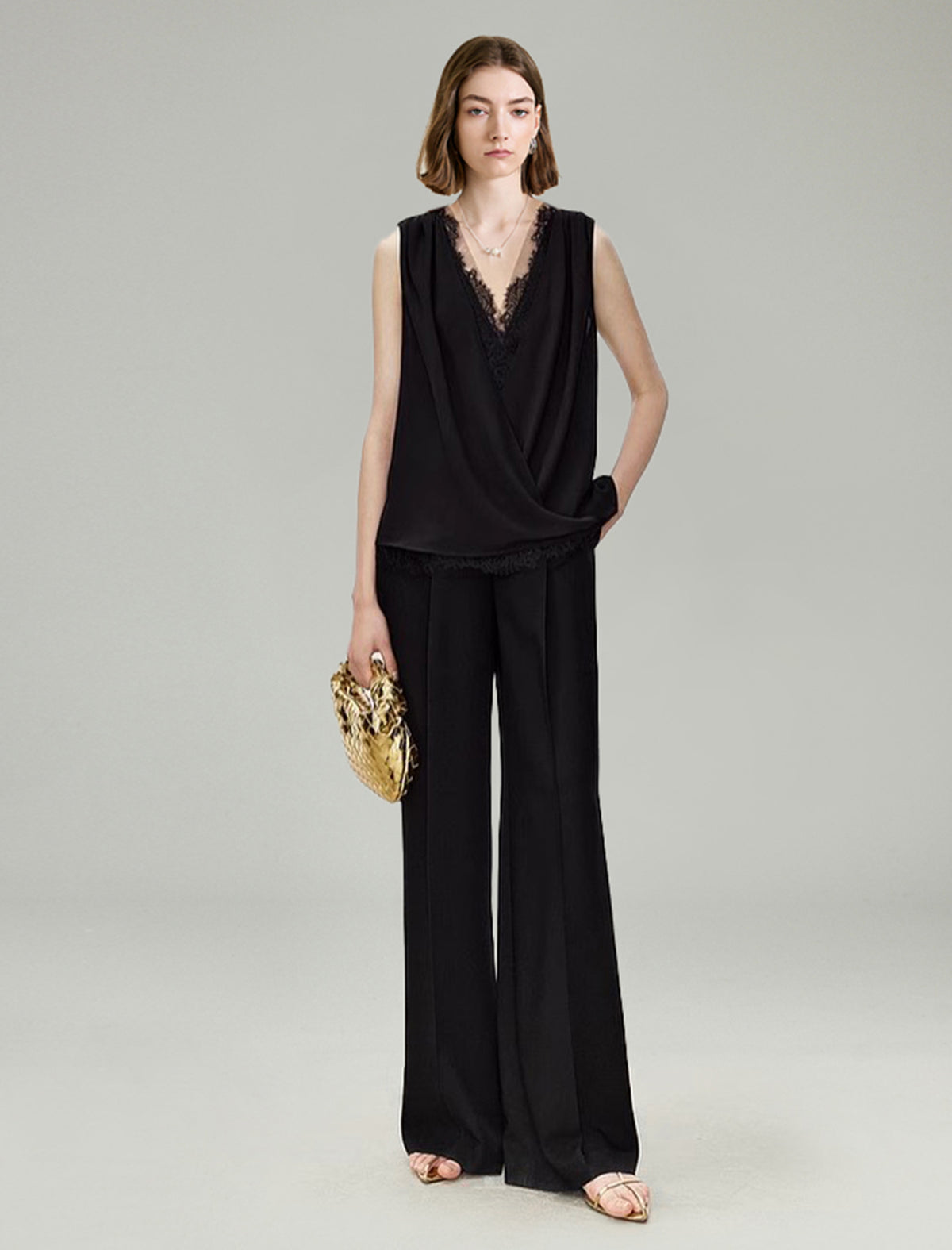 Lace Trim V-Neck Sleeveless Top