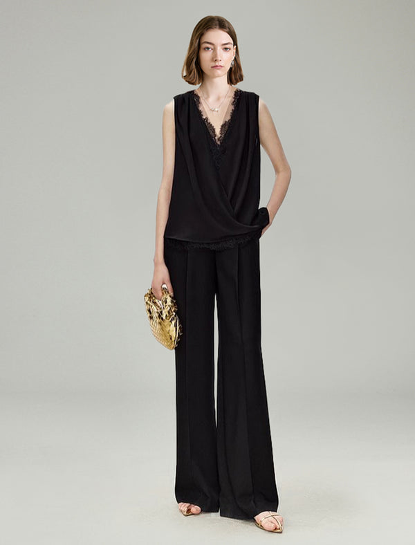 Lace Trim V-Neck Sleeveless Top