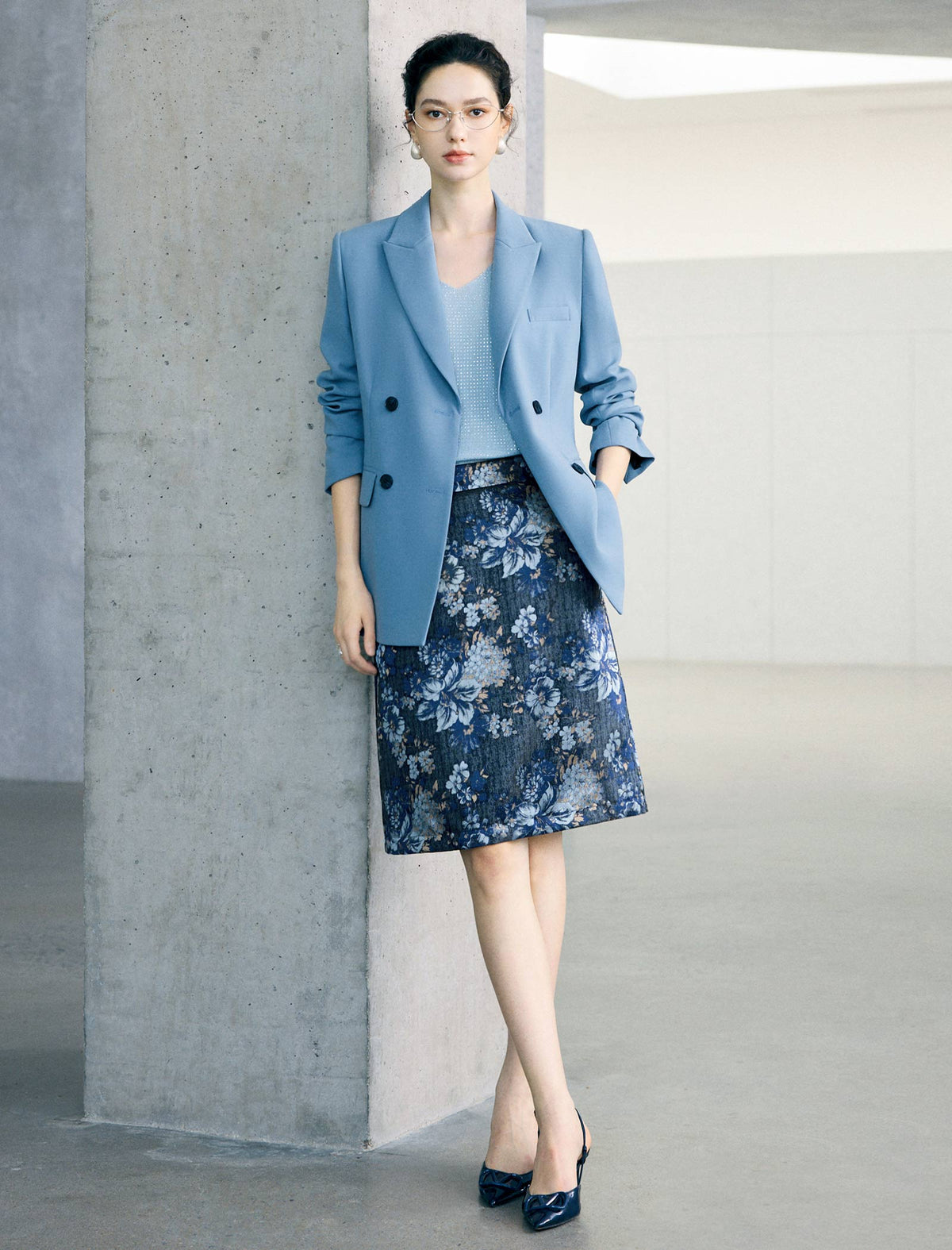 Vintage Floral Print Straight Knee-Length Skirt