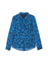 Blue Floral Print Tie Neck Long Sleeve Chiffon Blouse
