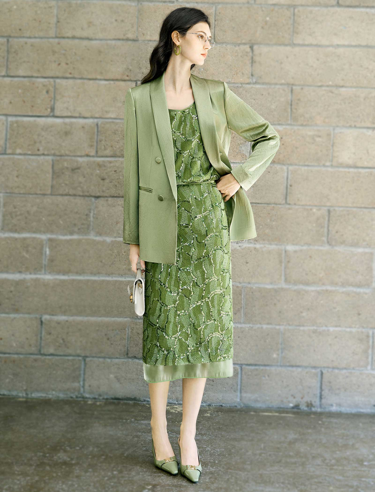 Olive Green Sequin Midi Skirt