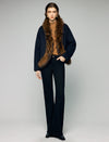 Wool Blend Plush-Collar Open-Front Cropped Jacket