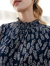 Stand Collar Floral Print Chiffon Lantern Sleeve Blouse