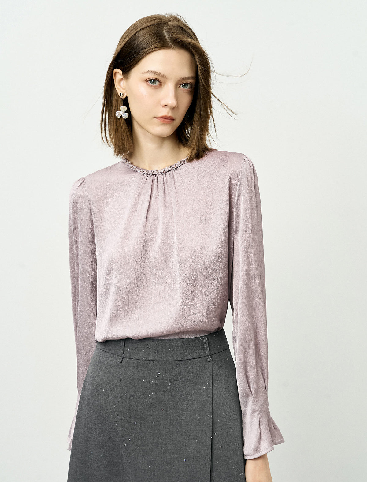 Embellished Neckline Textured Top