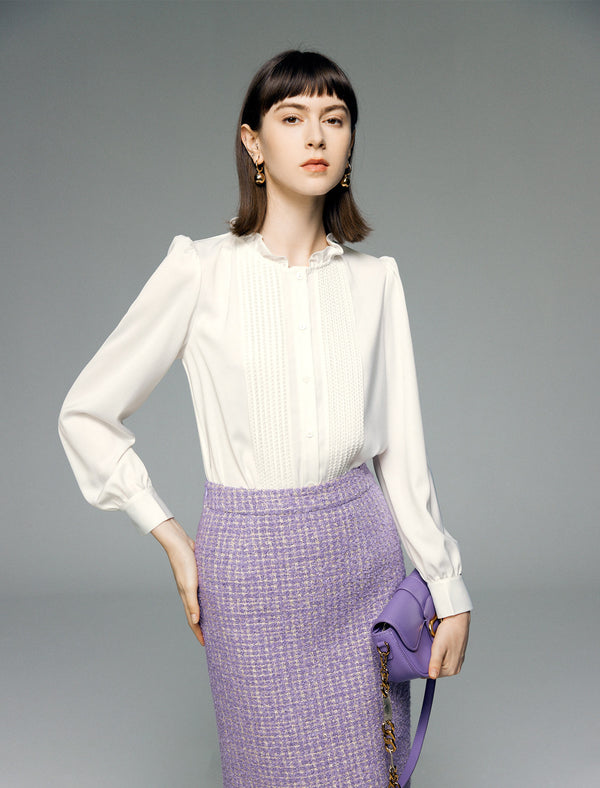 Mulberry Silk Ruffled Collar Blouse