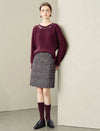 Burgundy Wool-Blend Cutout Neck Sweater