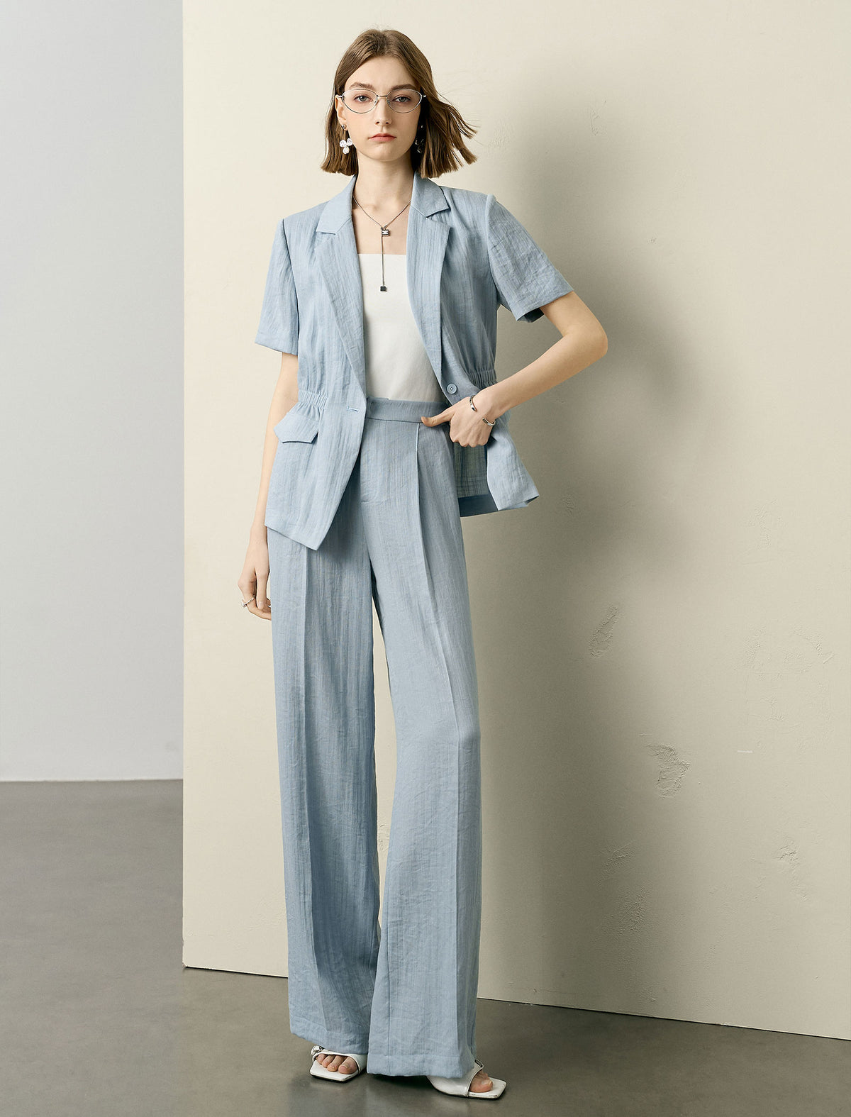 High Waisted Linen Blend Wide Leg Pants