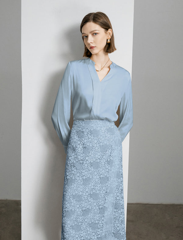 Mulberry Silk V-Neck Long Sleeve Blouse