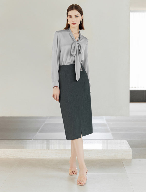 Mulberry Silk Bow Tie V-Neck Shirt