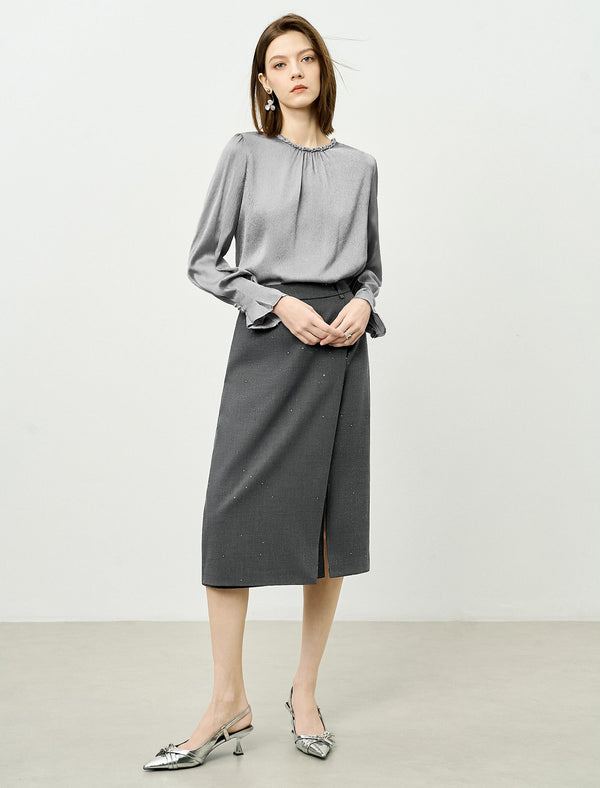 Mulberry Silk Embellished Neckline Shirt