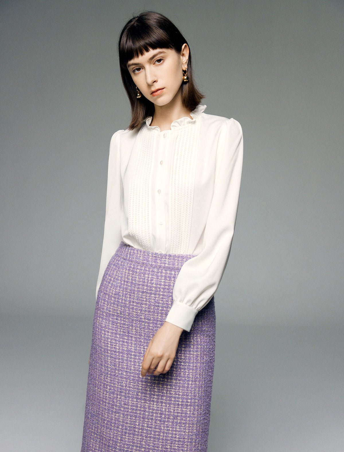 Mulberry Silk Ruffled Collar Blouse