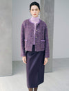 Sequin Textured Pearl Trim Round Neck Jacket
