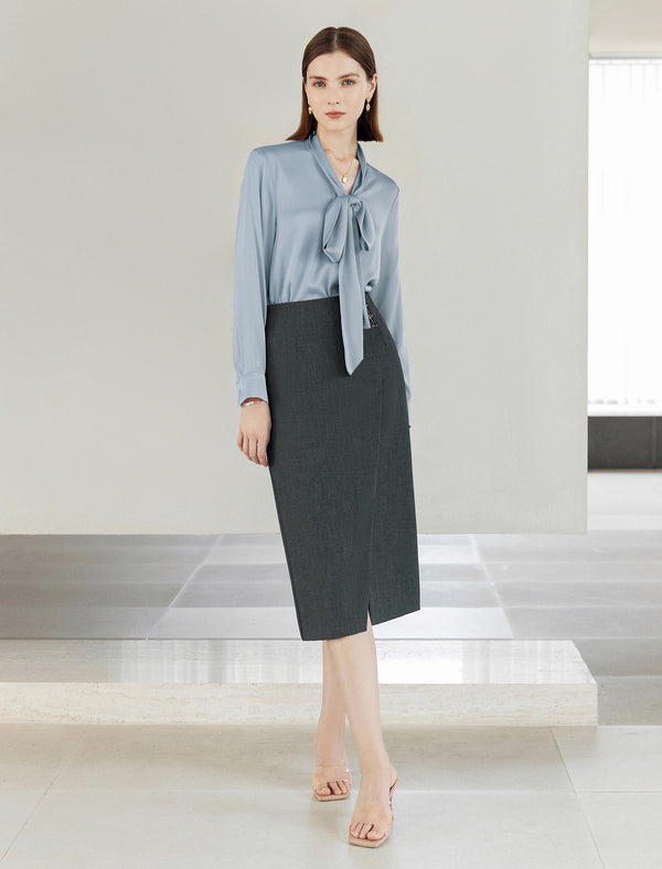 Mulberry Silk Bow Tie V-Neck Shirt