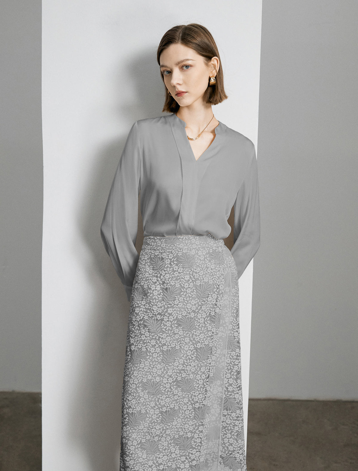 Mulberry Silk V-Neck Long Sleeve Blouse