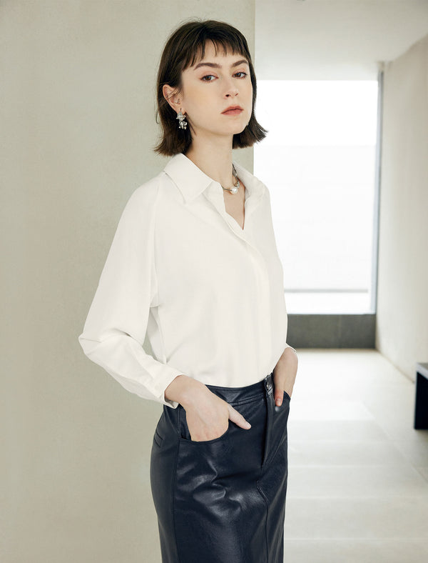 Mulberry Silk Hidden Button Placket Shirt