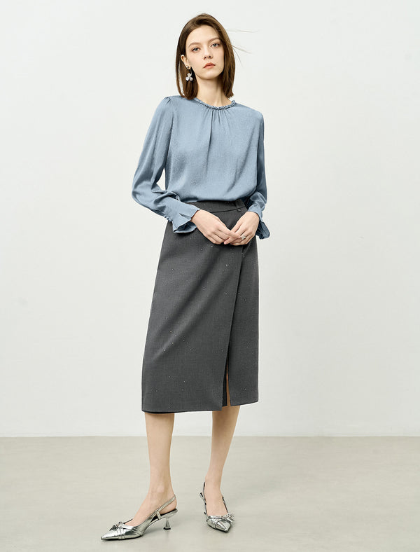 Mulberry Silk Embellished Neckline Shirt