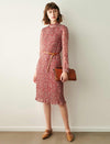 Red Ditsy-Print Ruffled Midi Dress