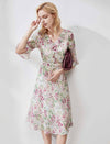 Chiffon Floral Waist-Cinched Ruffle Dress