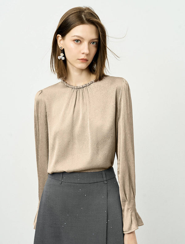 Mulberry Silk Embellished Neckline Shirt