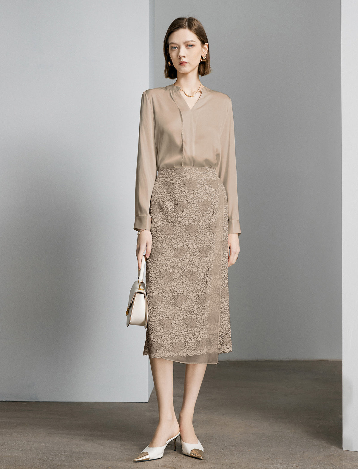 Mulberry Silk V-Neck Long Sleeve Blouse