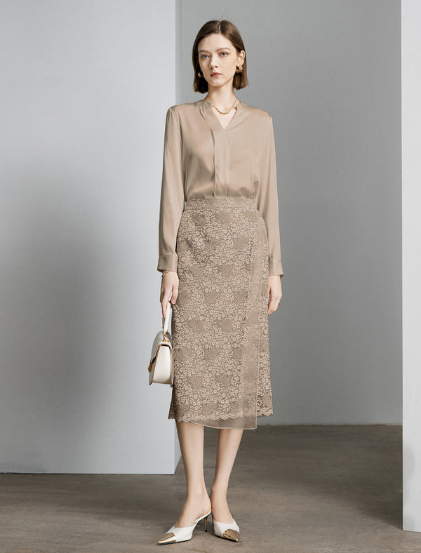 Mulberry Silk V-Neck Long Sleeve Blouse