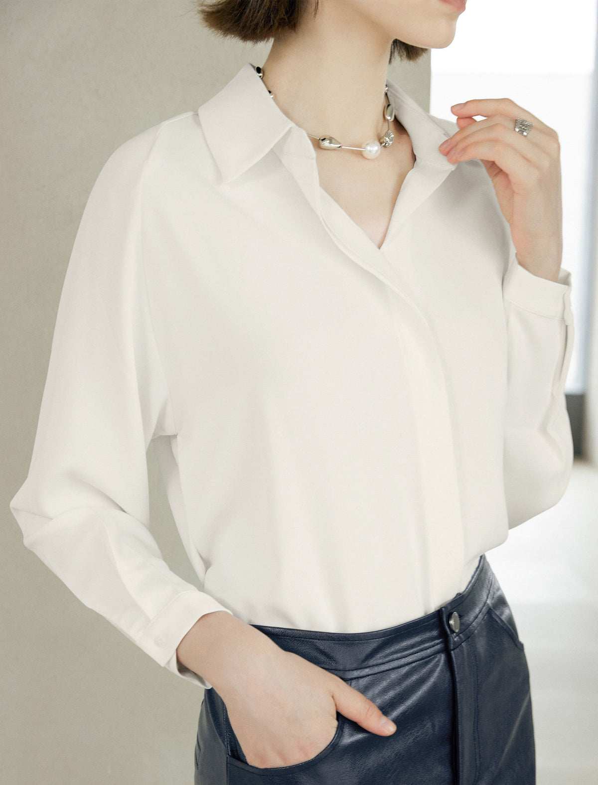 Mulberry Silk Hidden Button Placket Shirt