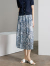 Leaf Print Pleated Midi Skirt