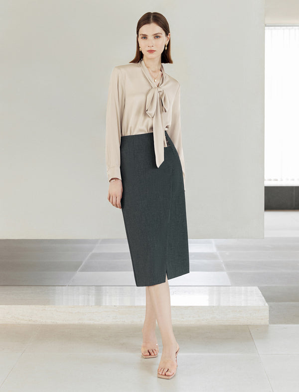 Mulberry Silk Bow Tie V-Neck Shirt