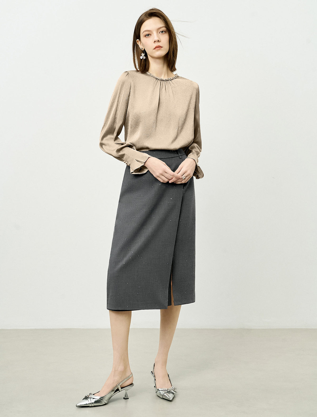 Mulberry Silk Embellished Neckline Shirt