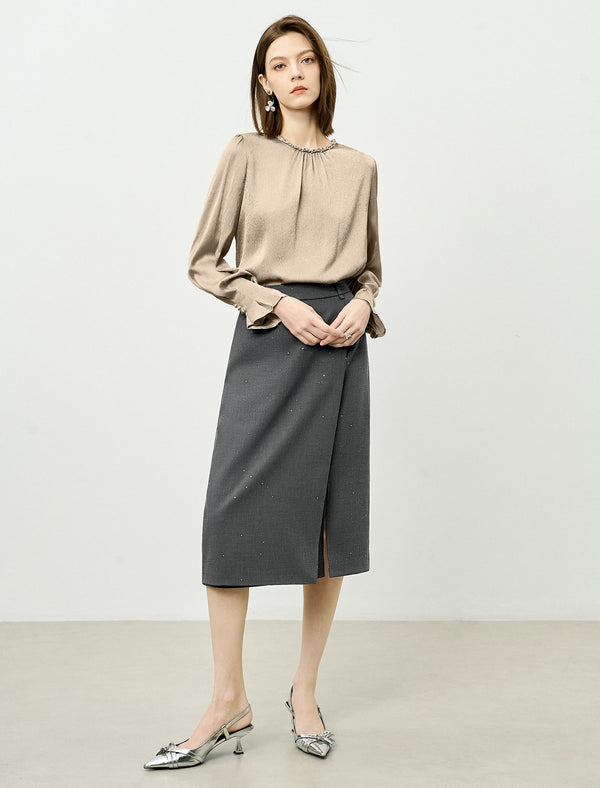 Mulberry Silk Embellished Neckline Shirt