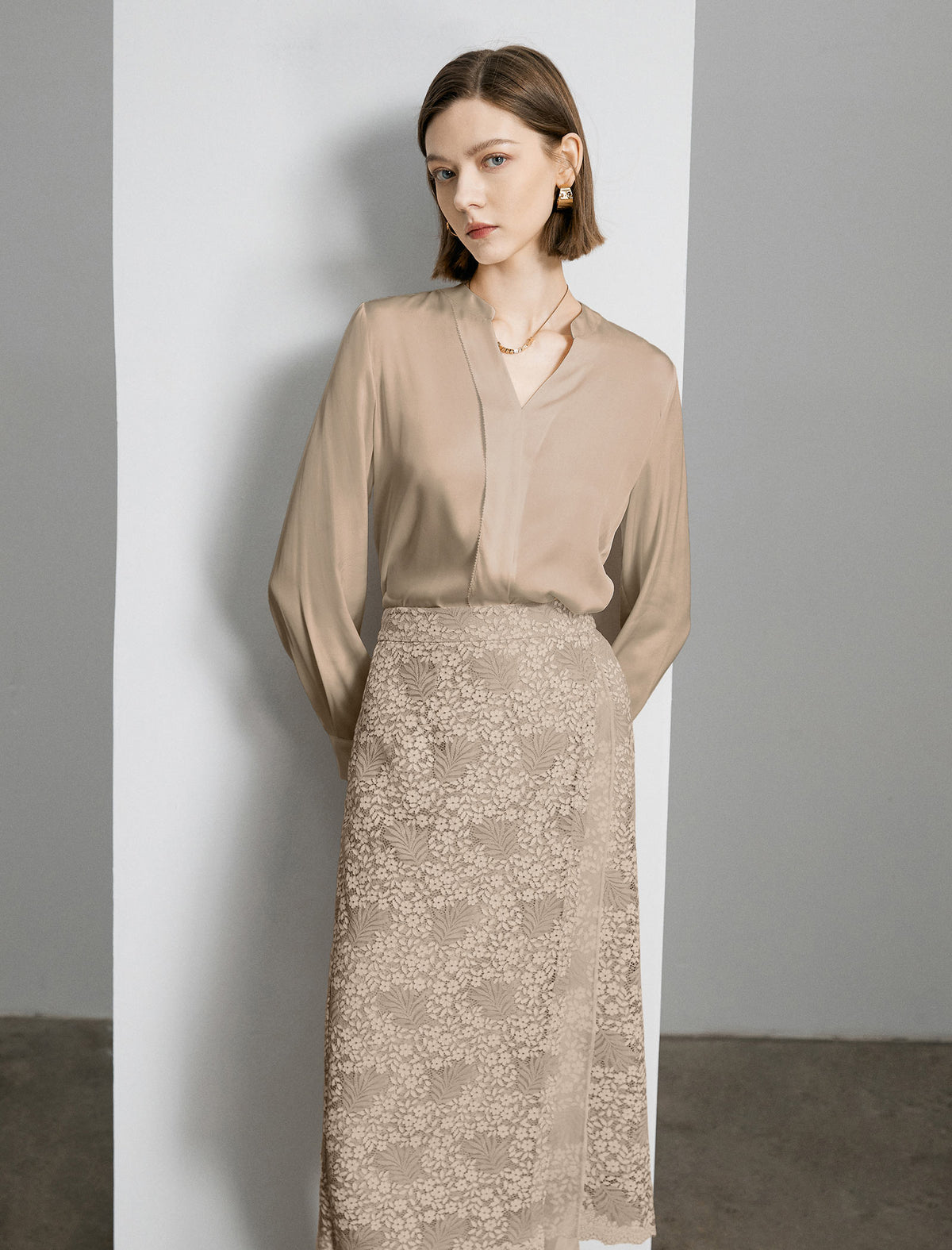 Mulberry Silk V-Neck Long Sleeve Blouse