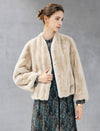 Long-sleeved open-front shearling coat