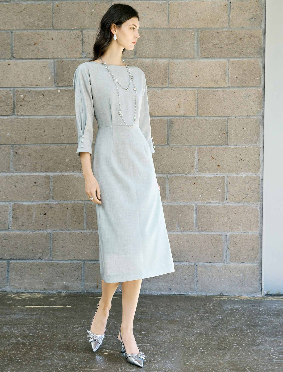 Boat Neck Midi Sheath Dress