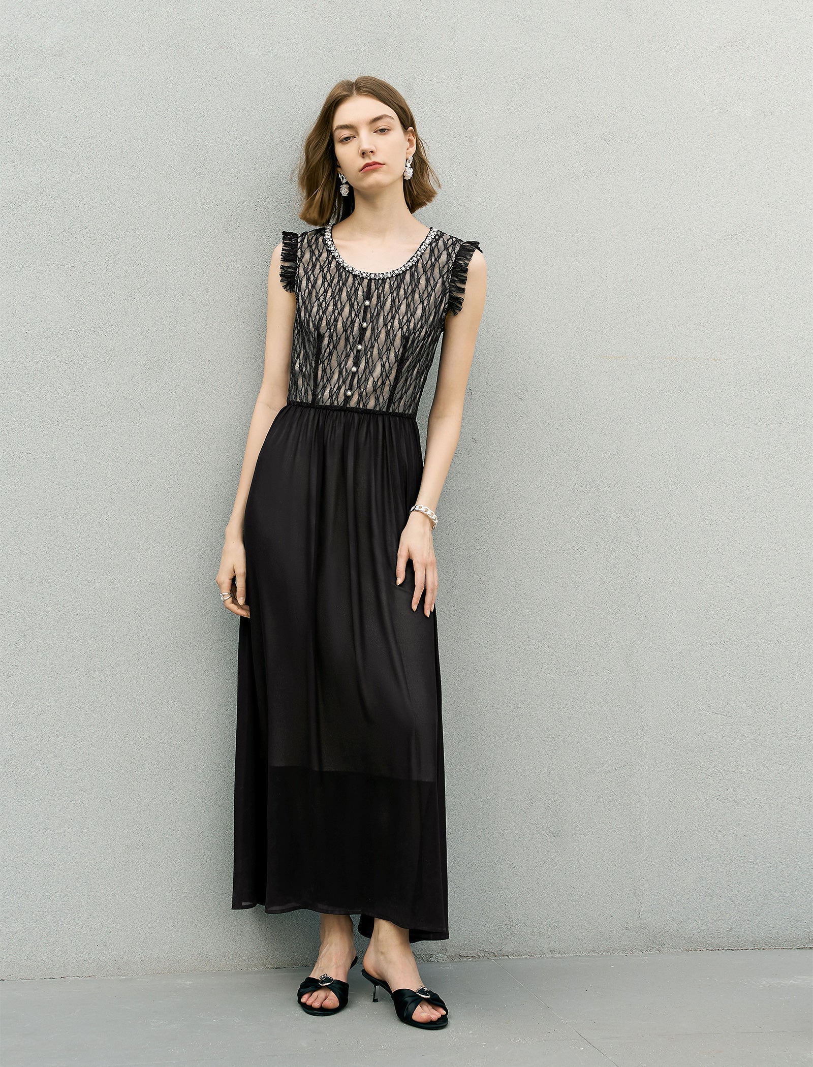 Black Sheer Lace Maxi Dress