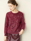 Burgundy Sequin Crew Neck Sweater